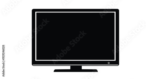 Simple black silhouette of a modern flat screen television on a white background