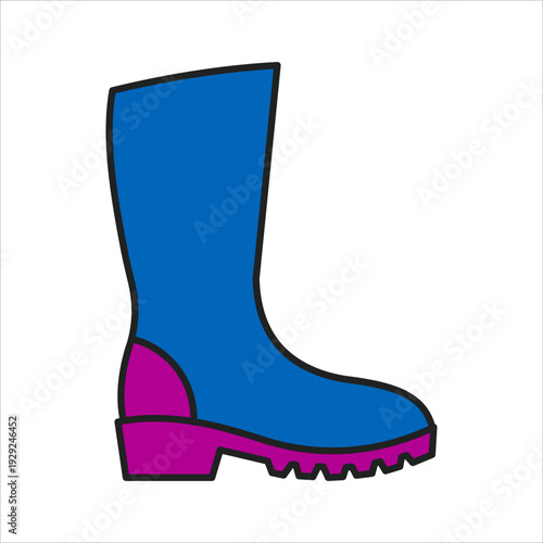 A vibrant blue and pink boot with a unique design and sturdy treads isolated on white background