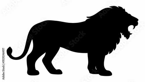 Majestic lion standing in powerful stance with open mouth