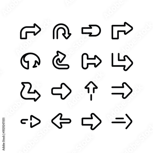 Arrows Vector Set: A comprehensive collection of meticulously crafted arrow icons, perfect for a wide range of design applications. Offering a clear and concise visual vocabulary for direction.