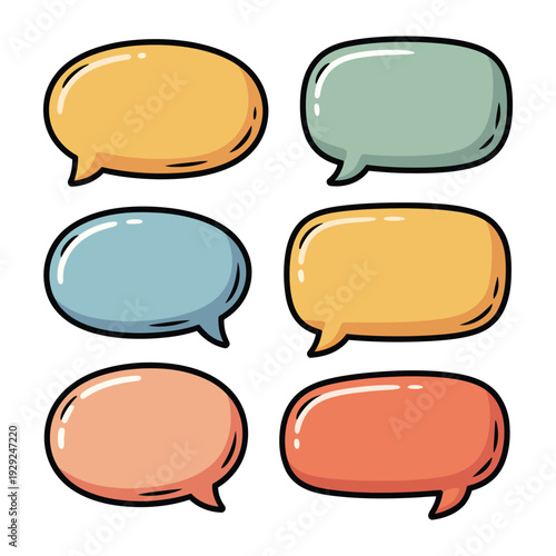 Speech Bubbles: A vibrant collection of colorful speech bubbles, each with a unique shape and hue. Perfect for adding a touch of personality and flair to any design.