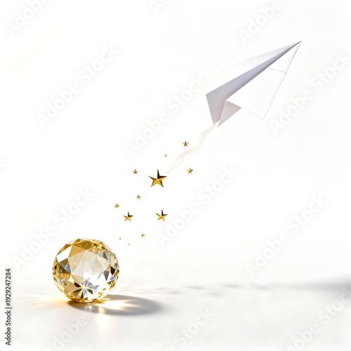 Ascendant Flight: Crystal and Gold Paper Airplane