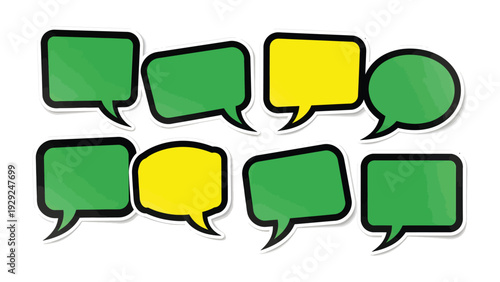 Dialogue Bubbles: A vibrant collection of green and yellow dialogue bubbles, each with a unique shape, ready to convey thoughts, ideas, and conversations.