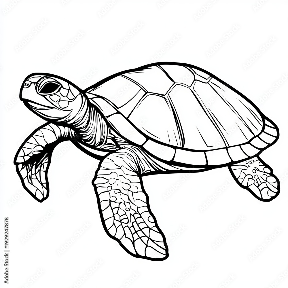 Fototapeta premium Charming and Playful Sea Turtle Illustration with Intricate Shell Patterns in Cartoon Style Art