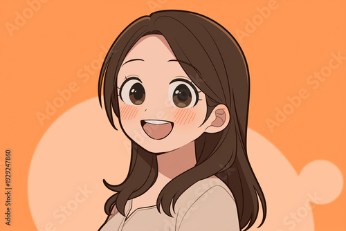 Wallpaper Mural Anime Style Portrait of a Young Brunette Girl on Orange Background Torontodigital.ca