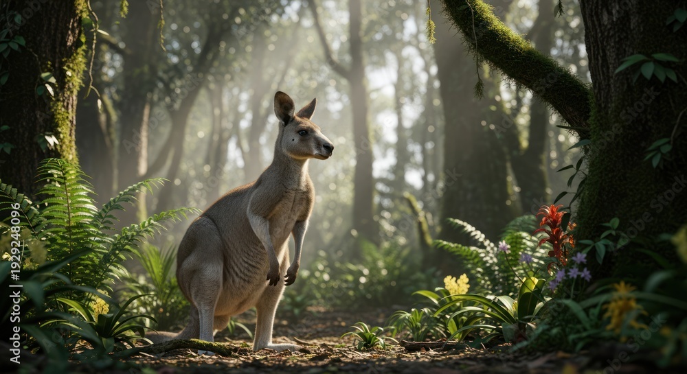 Naklejka premium Kangaroo in Forest Clearing.