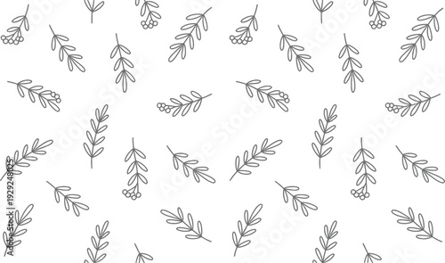 Seamless pattern of hand drawn black outline leaves and branches vector