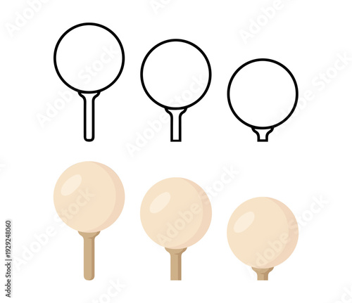 Ping pong paddle and table tennis racket icons set, sports equipment symbols for game competition hobby and active recreation vector illustration