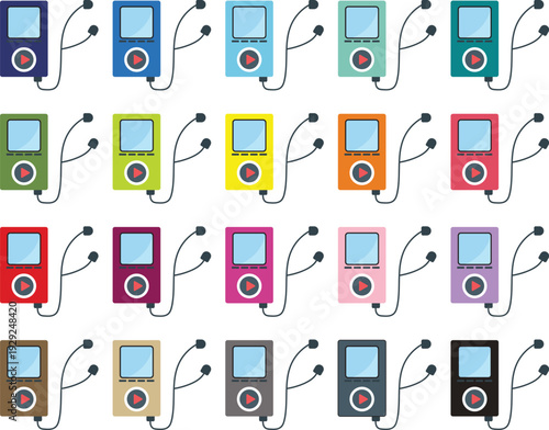 Colorful MP3 Player Clipart Set, Flat Design Music Players Vector Illustration, Scalable Audio Devices
