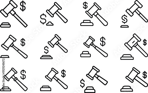 Set of 12 auction gavel icons vector