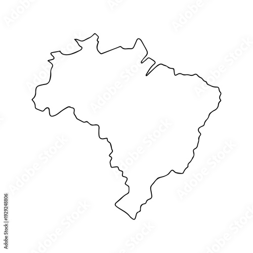 Outline map of Brazil highlighting its distinct geographical shape and borders, a visual representation for travel and informational purposes
