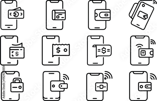 Set of 12 mobile payment icons vector