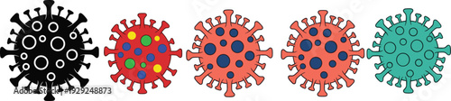 Coronavirus icon set with colorful virus cell variations for medical infection pandemic awareness microbiology and healthcare design.