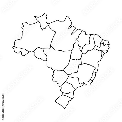 Vector outline map of Brazil with all federative states clearly delineated. Perfect for educational, cartographic, and design projects requiring accurate geographical representation