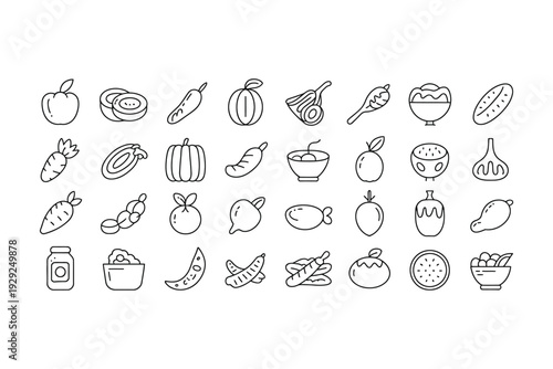 Food icon set with editable stroke for culinary designs