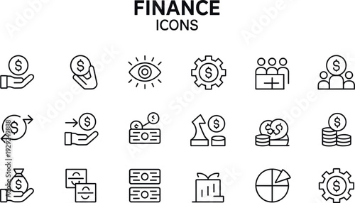 Finance set with money and business symbols dollar finance, money, business, dollar, coins, gear, people, graph, chart, wallet, cash, investment, banking, economy, trade, exchange, growth, profit, inc