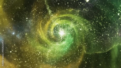 Cosmic green yellow vortex in deep space with stars