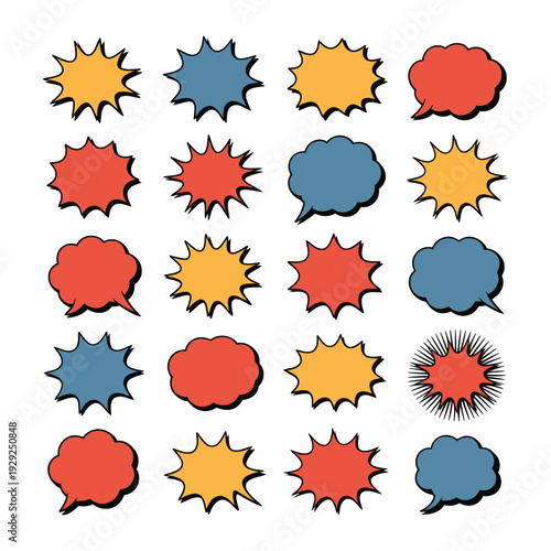 Comic Style Speech Bubbles: A vibrant collection of comic-style speech bubbles, each bursting with personality and ready to convey your message with flair.