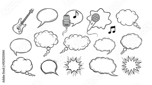 Musical Thought Bubbles: A collection of expressive thought and speech bubbles, with musical elements, that is perfect for expressing creativity and ideas.