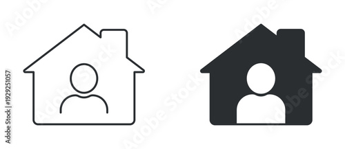 Work from home icon set, remote job symbol with house and user profile line and solid vector illustration