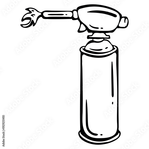 Gas Cylinder with Torch Burner. Hand Drawn Doodle Icon.