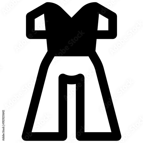 Jumpsuit. Outlined stroke vector icon with black-filled details.