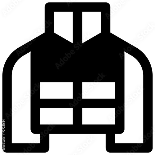 Puffer jacket. Outlined stroke vector icon with black-filled details.
