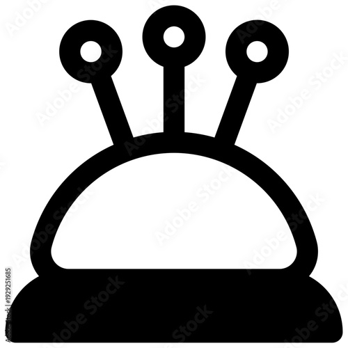 Pin cushion. Outlined stroke vector icon with black-filled details.