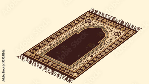 Traditional Islamic prayer rug with intricate floral patterns and an arch design for religious worship and spiritual practice themes.