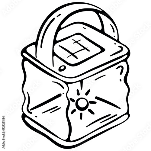 Portable Inflatable Solar Camping Lantern and emergency use. Hand Drawn Doodle Icon.