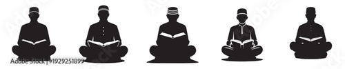 vector silhouette of a Muslim man sitting reading the Quran front view