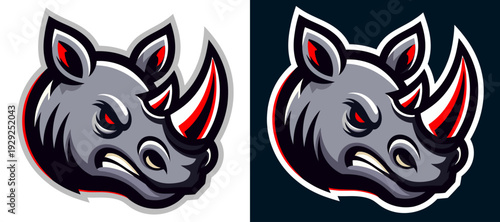 A powerful rhino mascot with a bold design, perfect for sports teams, gaming, or any brand looking for strength and resilience.
