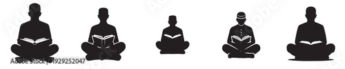 vector silhouette of a Muslim man sitting reading the Quran front view