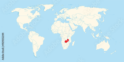 Simple world map showing the geographical location of Zambia highlighted in red on African continent territory