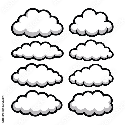 Skyward Wonders: A set of charming cartoon clouds in various shapes and sizes, perfect for adding a touch of whimsy and wonder to any project.