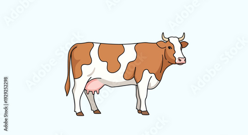 Brown and White Cow Illustration Side View.