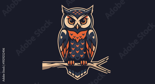 Colorful Owl Illustration on Branch.