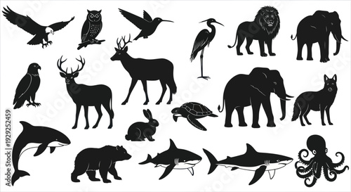 Collection of Various Animal Silhouettes.