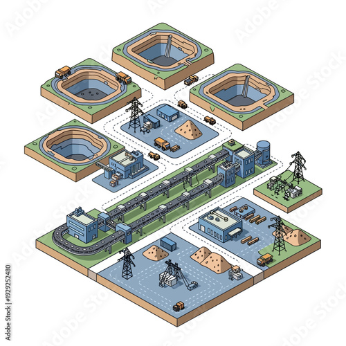 Water Treatment Plant 3D Model Illustration.