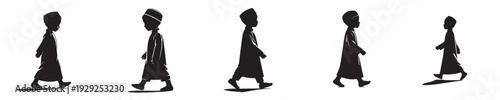 vector silhouette of a Muslim boy walking to mosque side view