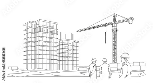 Construction Site with Crane and Workers.