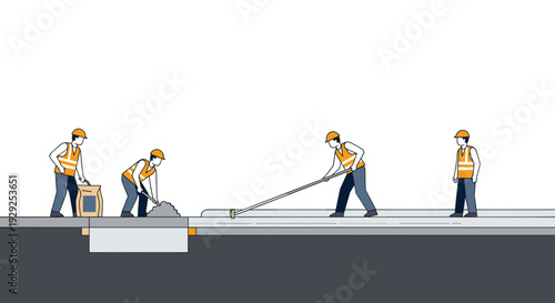 Construction Workers Installing Paving Slabs.