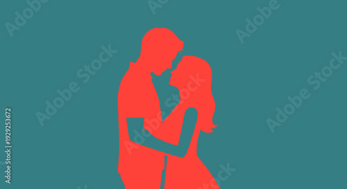 Couple Embracing Silhouette Illustration.