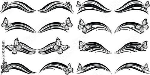 Black and white butterfly and wave line butterflies waves lines