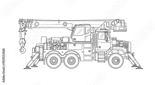 Crane Truck Technical Line Drawing.