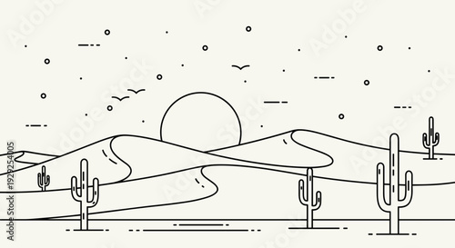 Desert Landscape with Cacti and Sun 1.