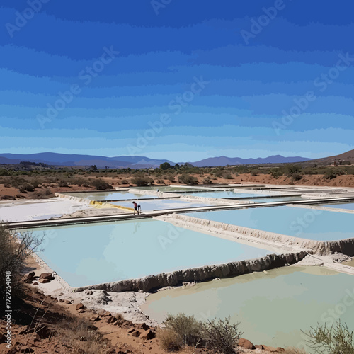 Saltwater Ponds in Desert Landscape.