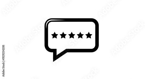 Speech bubble containing five star rating icons for feedback or review purposes