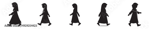 vector silhouette of a Muslim daughter walking to mosque side view