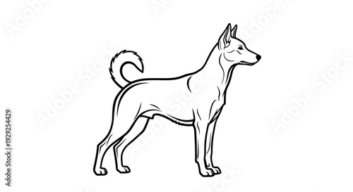 Dog Standing Profile Line Art Illustration.
